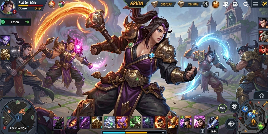 Screenshot gameplay dari 68IDN yang penuh aksi MOBA.