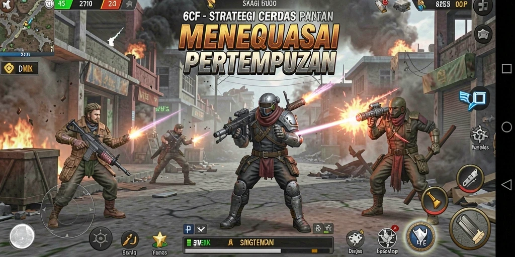 Screenshot dari gameplay 6CF yang menunjukkan pertempuran strategi.