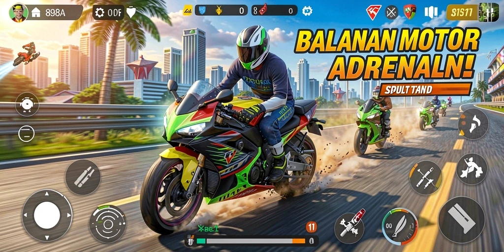 Tampilan gameplay seru dari balapan motor di 898A.