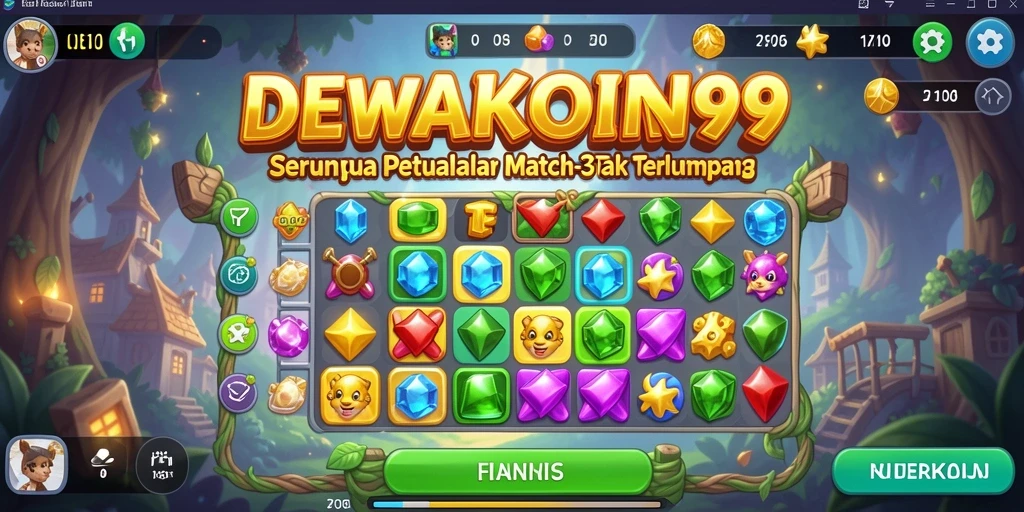 Tampilan dalam permainan DEWAKOIN99 dengan grafis Match-3 yang cerah.