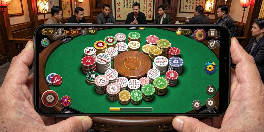 Tampilan gameplay QiuQiu yang seru dan interaktif dalam E88.