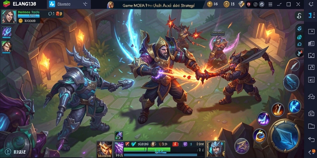 Tampilan gameplay MOBA yang penuh aksi dan strategi.
