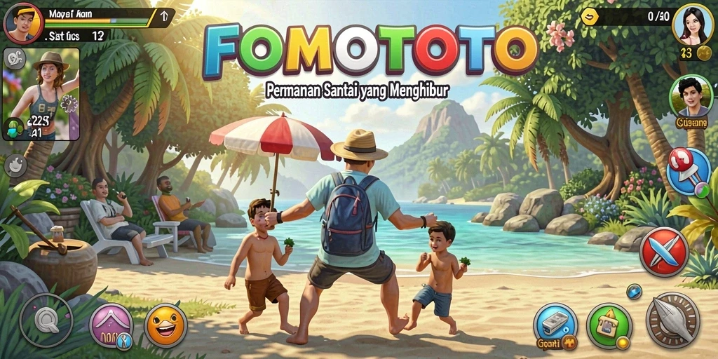 Screenshot gameplay FOMOTOTO yang penuh warna dan menarik.