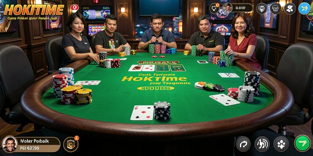 Screenshot HOKITIME menampilkan gameplay seru saat bermain Poker.