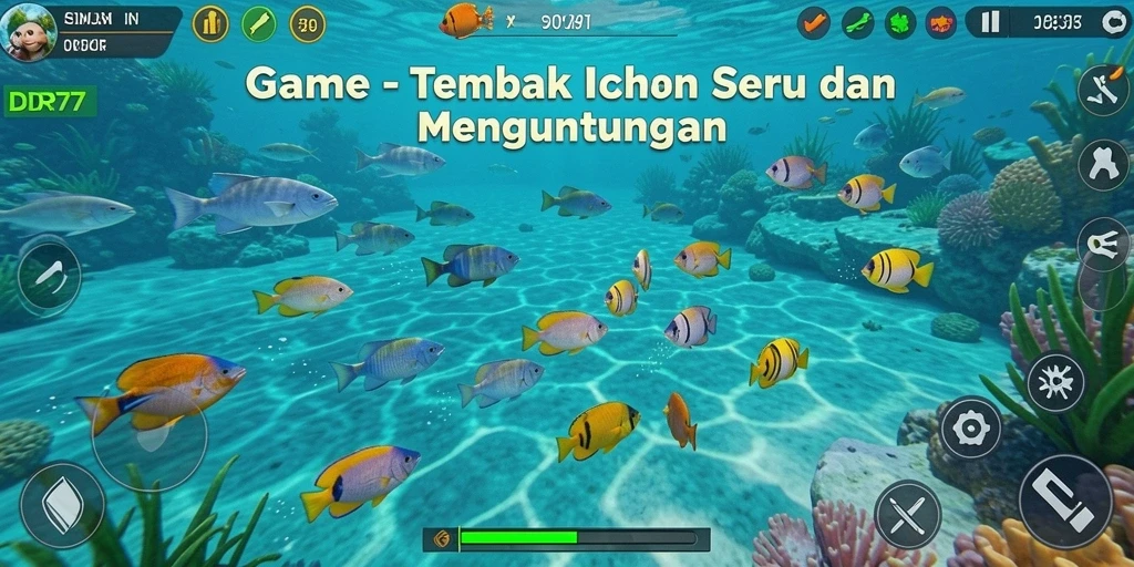 Gameplay seru dalam IDR77 dengan tampilan ikan berwarna-warni.