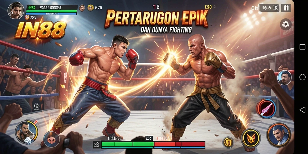 Tangkapan layar gameplay IN88 dengan karakter yang bertarung hebat.