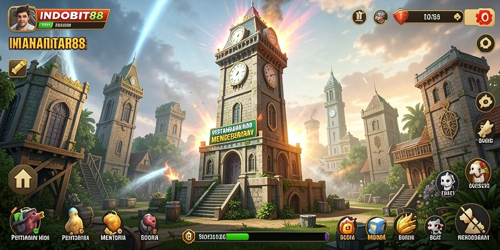 Gameplay seru dalam INDOBIT88 dengan menara pertahanan.