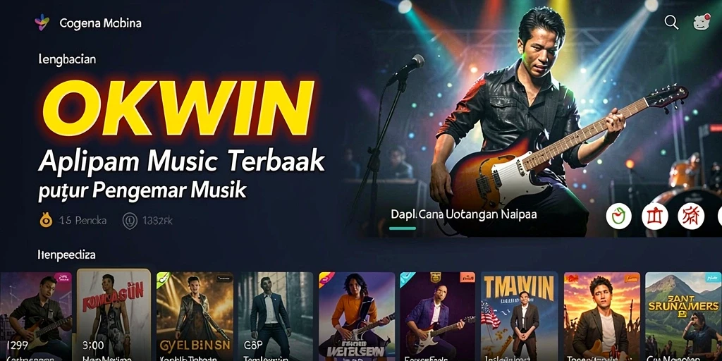 Tangkapan layar gameplay OKWIN menampilkan antarmuka musik yang modern.