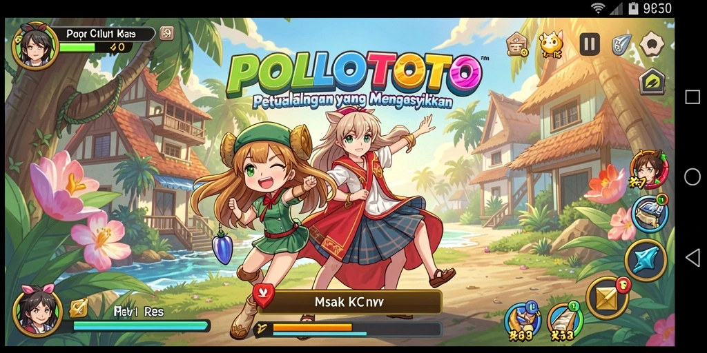 Screenshot POLOTOTO menampilkan karakter anime dalam aksi seru.