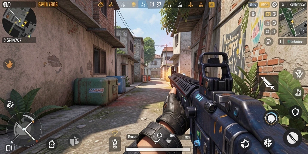 Screenshot utama menunjukkan aksi gameplay mendebarkan di SPIN707.